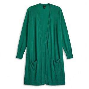 NWT Halogen Emerald Green Open Front Linen Blend Long Cardigan with Pockets M